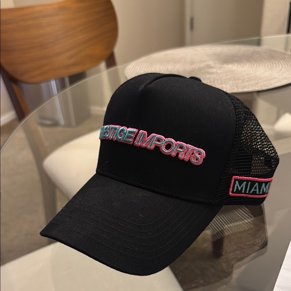Black Mesh Cap with Embroidered Details
